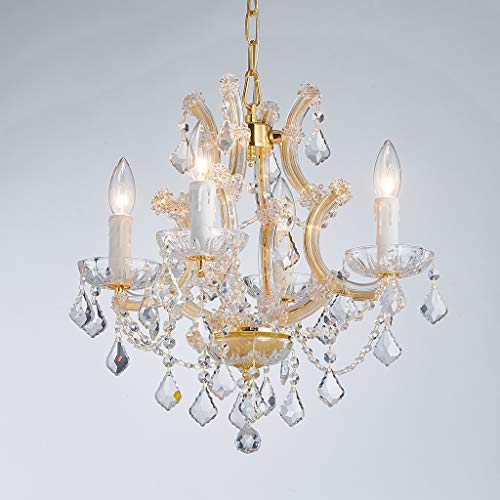 Saint Mossi 4 Light Crystal Maria Theresa Gold Chandelier Light Fixture,Modern Chandelier Crystal Chandelier for Bedroom,Dining Room,Living Room,H17 x W18,Adjustable Chain