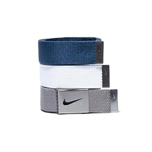 Nike Men’s 3 Pack Golf Web Belt, White/Gray/Navy, One Size