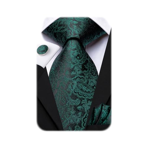 Image of Dubulle Silk Ties Set for Men Formal Paisley Striped Necktie Pocket Square Cufflinks 3PCS Sets Wedding Business Party