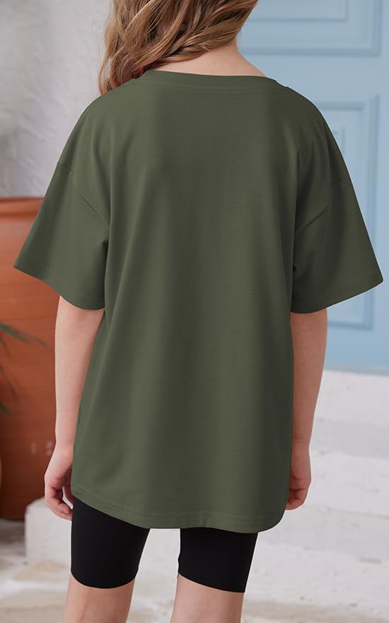 Image of ZDC Girls Short Sleeve T Shirts Kids Summer Oversized Tops Trendy Crewneck Basic Tees 5-14 Years