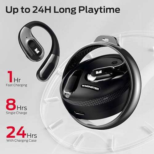Image of Monster Open Ear Headphones AC330, Wireless Earbuds Bluetooth 5.4 with Clear Talk, Stylish Rotating Case with Lanyard, Type-C Charging, Comfort Fit, 24H Playback, IPX5 Water Resistant, Black