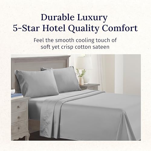 California Design Den - Luxury Full Size Sheet Set - 100% Cotton, 600 Thread Count Deep Pocket Full Size Bed Sheets, Hotel-Quality Cooling Sheets, Sateen Weave - Light Grey