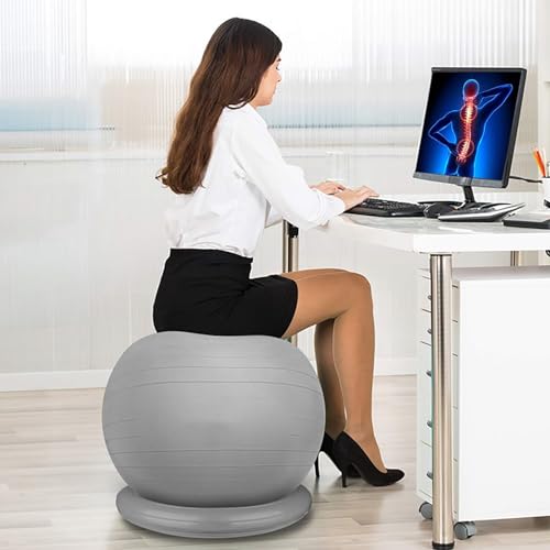 Chaise Ballon Fauteuil de Bureau avec Base et Pompe, Siège de Balle de Yoga de Stabilité pour Soulager Les Maux de Dos, Chaise de Ballon d'exercice de...