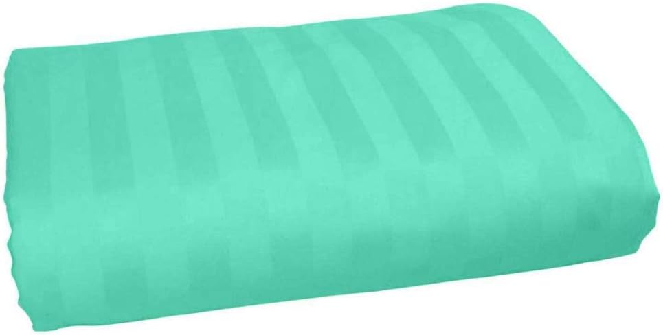 LaxLinen 550-Thread Count 1PC Flat Sheet (Top Sheet), Twin Extra Long Bed Size, Aqua Blue Stripe 100% Egyptian Cotton
