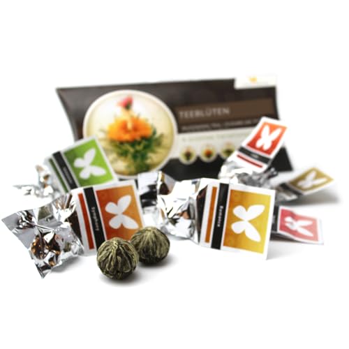 6 Teeblumen Geschenk-Box - Grüntee Variationen, Originelle Idee zum Geburtstag, Muttertag, Weihnachten, tolles Geschenk nicht nur für Frauen und Teeliebhaber, Teeblüten, Erblühtee