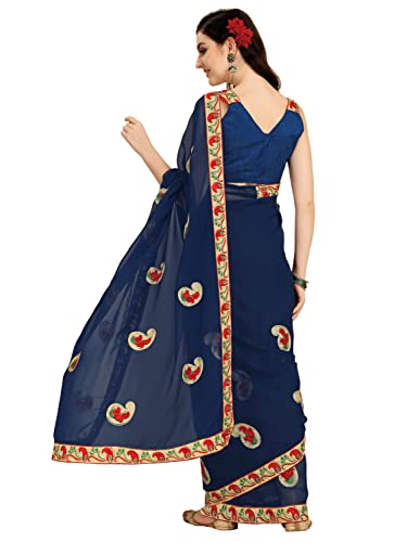 Image of EthnicJunction Women's Embroidered work Georgette Saree With Unstitched Blouse Piece