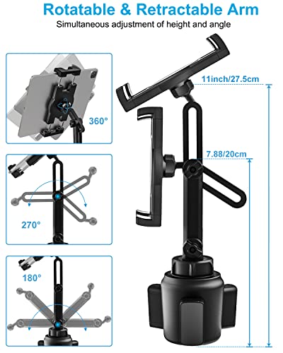 Cup Holder Car Tablet Mount, Woleyi Ipad Mount Holder For Car/Truck, 360° Rotation Adjustable Universal Tablet Stand Cradle Compatible With Ipad Pro Air Mini, Galaxy Tabs, Cell Phones, 4-12.9" Devices #TOP3