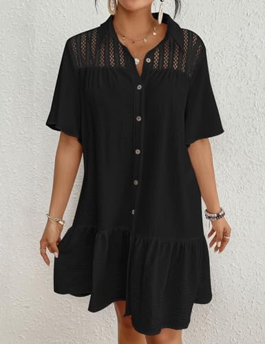 Bsubseach Swim Cover Up for Women Lace Splicing Bathing Suit Cover Up Bell Sleeve Beach Dress2