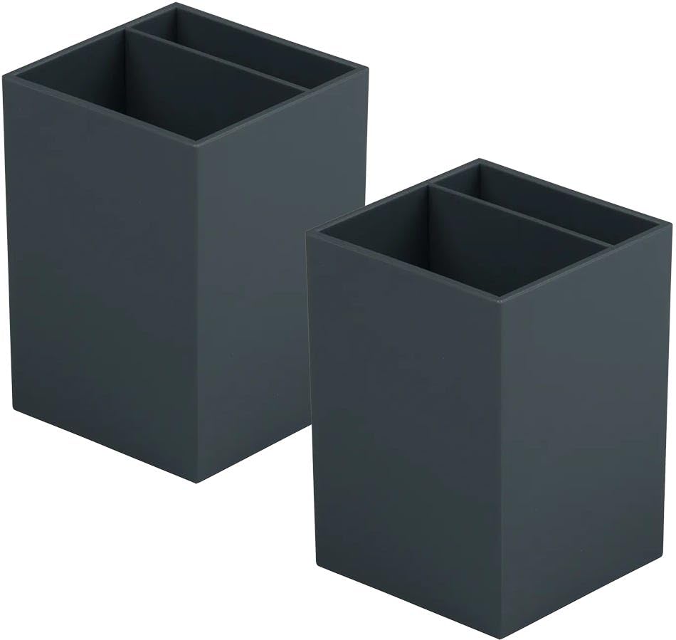 Image of JAM PAPER Plastic Pen Holders - Grey Desktop Pencil Cups - 2 /Pack