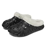 Zuecos con forro polar para mujer y hombre, 2025, impermeables, con forro de piel, unisex, para invierno, cálidos, cómodos, ligeros, antideslizantes, para interiores y exteriores, Black, 38 EU