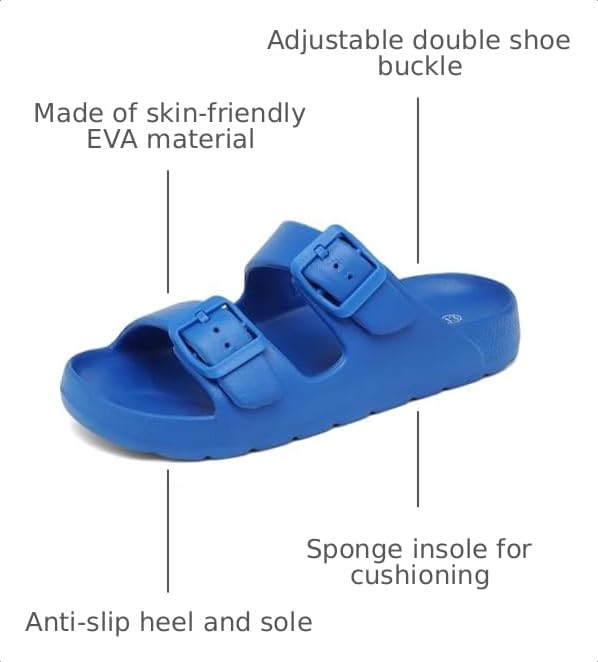 Image of INMINPIN Boys Girls Double Buckle Slide Sandals Comfort Beach Pool Shower Slippers Adjustable Indoor Outdoor Little Kid /Big Kid