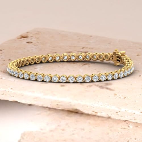 Image of 1 to 6 Carat Prong Set Round Cut Natural Diamond Tennis Bracelet for Women in 14K Gold (7 Inch) (I1-I2 Clarity)