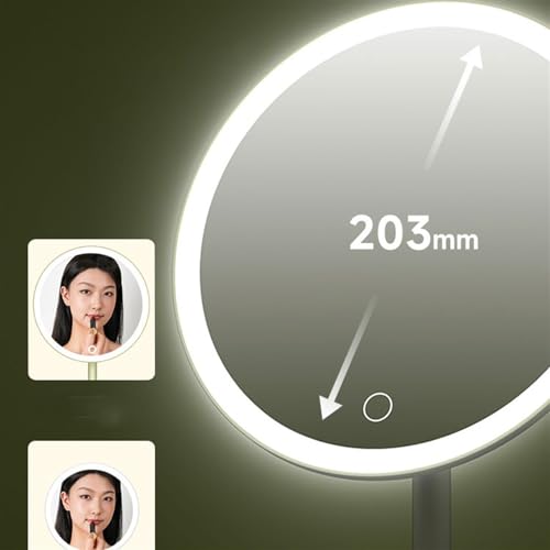 Espejo cosmético verde de escritorio con luz LED recargable 4