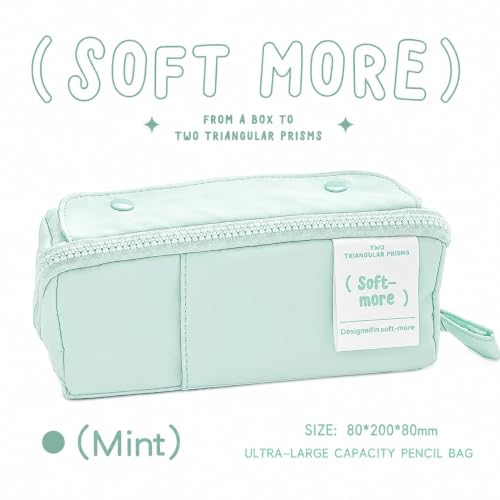 Image of Invite Multi-Functional Soft Pencil Case for Girls | Large Capacity Zipper Pouch with Multiple Compartments | Aesthetic Stationery Organizer for School, College & Office (Soft More Green)