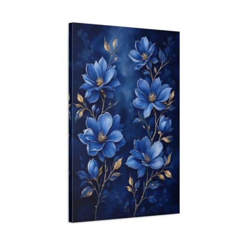 Canvas print floral bleu et or décoration murale salon 50x75 cm