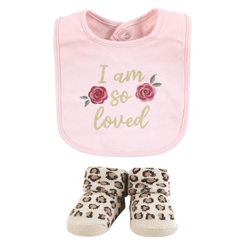 Image of Hudson Baby Infant Girl Cotton Bib and Sock Set, So Loved Roses, One Size