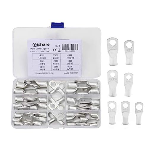 Qishare 34pcs UL Listed Tinned Copper Wire Lugs, Heavy Duty Lugs Battery Cable Ring Terminal Connectors 7 Sizes (1/0 AWG 3/8" 5/16", 2 AWG 3/8" 5/16", 4 AWG 3/8" 5/16", 6AWG 3/8")