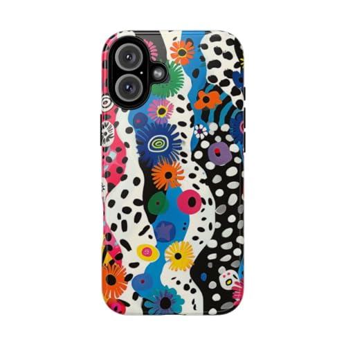 Coque brillante iPhone 16 Plus rigide au motif floral abstrait zèbre coloré multicolore