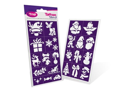 TyToo Juego de plantillas de tatuaje con purpurina para Navidad – Plantillas reutilizables para niños y adultos – Diseño de la UE, agradable al tacto, perfecto para fiestas, maquillaje infantil y
