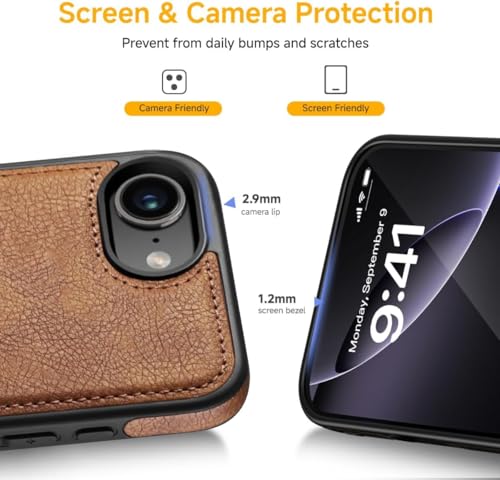 Image of MOBILOVE PU Leather Flexible Soft Logo View Back Case Cover Comes with Camera & Screen Protection for | iPhone 16e (Brown)