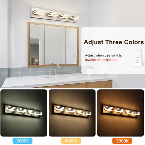 Brushed Nickel Vanity Lights for Bathroom Light Fixtures (3-Light, 20-Inch) Adjust 3 Colors Modern Bath Lighing Fixture Over Mirror LED Vanity Lighting by yumcrelect - Used condition - Image 2
