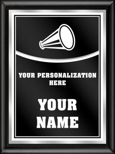 Crown Awards Cheerleading Personalized Plaque Award, 6x8 Color Printed Metal Plate with Custom Engraving, Black with White Plaque On Shiny Black Finish