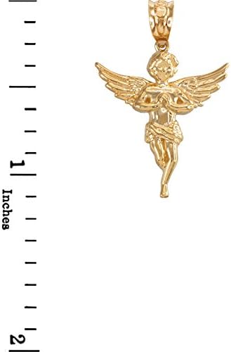 Vista 2 de Colgante con dije de ángel rezando en oro de 14 quilates con textura religiosa, Oro amarillo