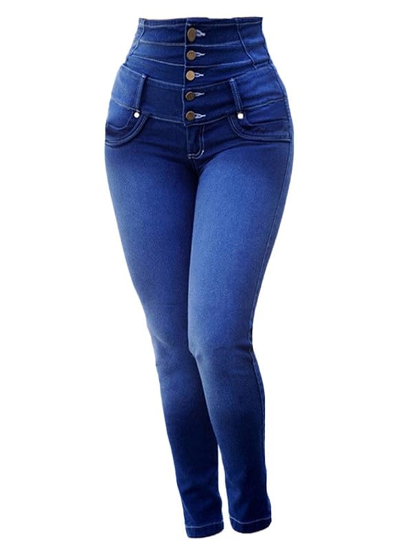 Andongnywell Women's High Waist Stretch Jeans Button Push Up Butt Lifting Skinny fit Jeans Trousers2