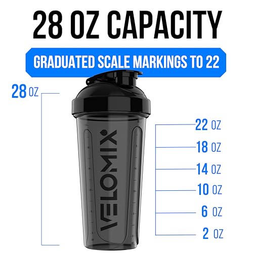 Image of VELOMIX -2 Pack- 28 oz Protein Shaker Bottles for Protein Mixes - 2x Wire Whisk | Leak Proof Shaker Cups for Protein Shakes and Pre Workout | Protein Shaker Bottle Pack (B4) Black /Turquoise