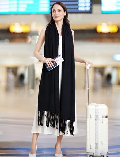 Soft Cashmere Blend Wrap with Tassels Pashmina Stole Shawl for Women Wayfarer Travel 87"x28"(plus 6" tassel)2