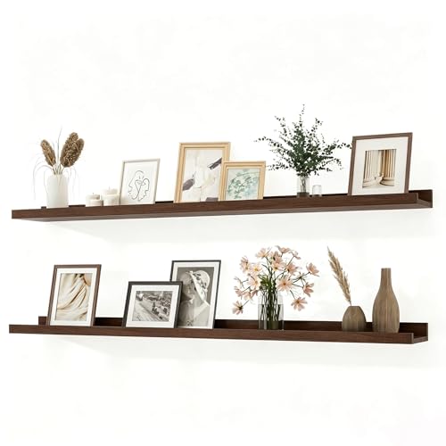 Image of Walnut Floating Shelves for Wall Decor, 48 in Shelf with Lip, 2 Set