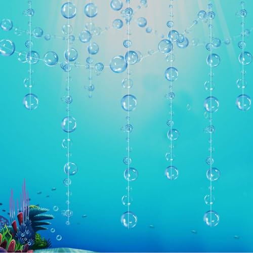 Guirlandes à Bulles Transparentes Bleues pour décorations de fête suspendues Bulles flottantes découpe Streamer Fond pour sirène sous la mer Anniversaire...