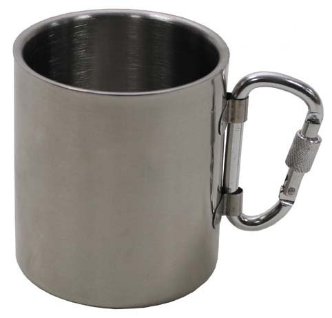 Fox Outdoor Mug Stainless Steel Carabiner Double Walled 300ml Handle Foldable