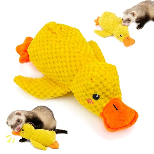 JWVGWV Calming Duck Squeaker Toy for Ferrets New Interactive Yellow Duck Ferret Toy to Play with Soft Stuffed Plush Ducks Ferret Toys and Enrichment with Quacking Sound for Ferret Keep Busy