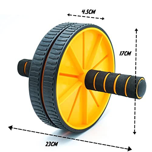 Image of LEAFED Premium Ab Wheel Roller with Knee Mat | Stainless Steel Anti-Rust Rod | Core & Abs Workout Equipment for Men & Women | Home Gym Fitness Roller (Up to 100 Kg) Yellow /Black