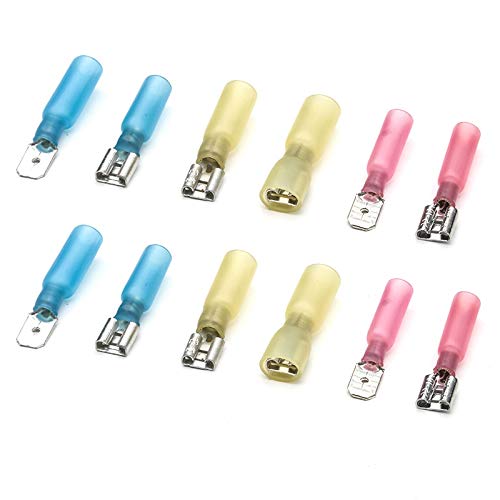 Davitu 100PCS Heat Shrink Spade Female/Male Terminals Wire Connectors Butt Connectors Red Yellow Blue Assorted Terminals AWG 22-10