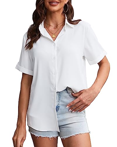 YAMANMAN Womens Button Down Shirt Short Sleeve Classic Collared B...
