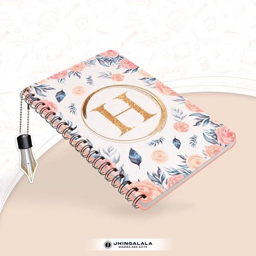 Image of Jhingalala Diaries - A5 Hardbound Floral Design Diary Cover With Initial Letter Wiro Notebook Diary With Dangler I Spiral Notebook With Planner and Calendar 2024 I 160 Undated Ruled Pages (Initial H)