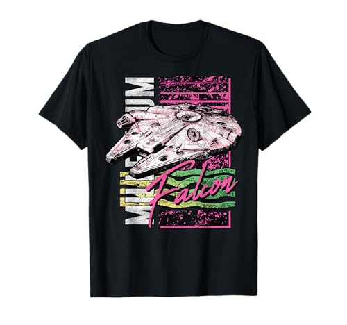 T-shirt Millennium Falcon Star Wars au style neon vintage pour fans de la saga
