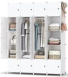 HOMIDEC Verbesserter tragbarer Kleiderschrank, 20 Würfel, faltbarer Schrank mit 3 Kleiderstangen, tiefere Würfel, Kleidungsaufbewahrung, Organizer für Schlafzimmer, Weiß
