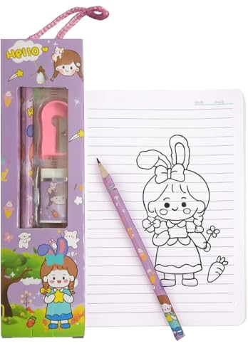 Image of Cartoon Theme School Supplies Kit with Pencil, Eraser, Sharpener | Mix Designs for Boys & Girls | Birthday Return Gift Items for Kids (Pack of 8)