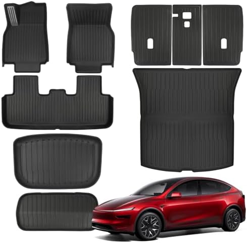 WUTGHUI TPE Fußmatten Kofferraumwanne Set passend für Tesla Model Y Juniper 2025 2026 Allwetter TPE Kofferraumauskleidung Kofferraumzubehör und Kofferraummatten Vorder- und Hinterw