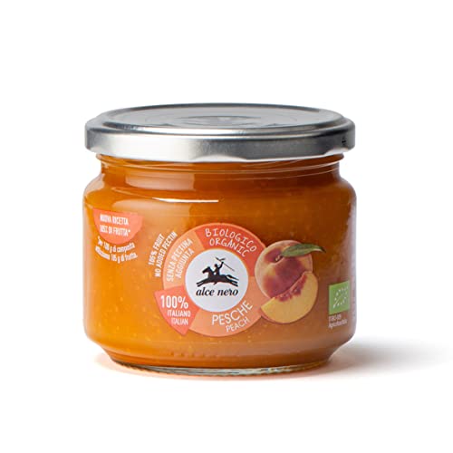 Alce Nero Organic Peach Jam | Made with over 100g Fruit per 100g Product | No Added Sugar | Pectin Free | No Artificial Flavours | Made in Italy - Each Jar Contains 270g