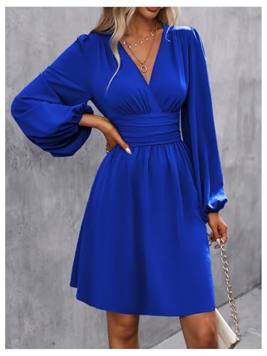 Image of SOLY HUX Women's Elegant Dress V Neck Long Sleeve High Waist Swing Prom Cocktail Short Dresses
