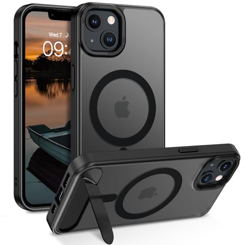 Image of GUAGUA for iPhone 13 Case iPhone 14 Case with Stand, Magnetic Cases with Foldable Invisible Stand Translucent Matte Back Slim Protective Shockproof Kickstand Phone Case for iPhone 13 /14 6.1 inch, Black