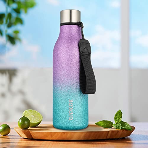 Image of BJPKPK Insulated Water Bottles, 18 oz Stainless Steel Metal Water Bottle with Strap, BPA Free Leak Proof Jugs,Mugs,Flasks, Reusable Thermal Flasks for Sports & Travel,Sparkling Purple Green
