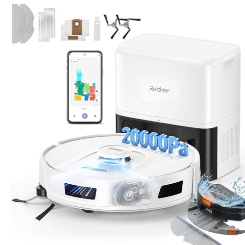 Redkey R11 Saugroboter mit Wischfunktion, 20.000Pa Saugkraft, Staubsauger Roboter mit 4L Absaugstation,...