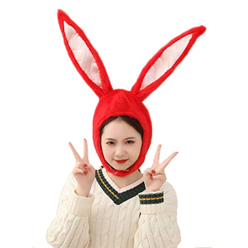 LINBVOFA Bunny Hat Cute Rabbit Ears Costume Funny Party Plush Hood, Red