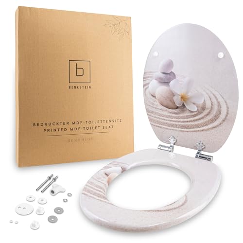 Benkstein® Abattant de WC avec système d'abaissement automatique Beige Bliss - Abattant de WC antibactérien - Quick Release pour un nettoyage facile -...