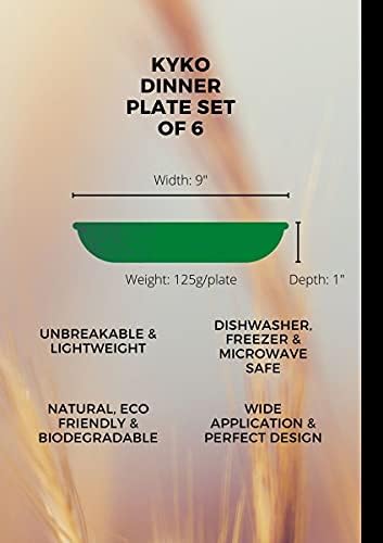 KYKO Large Dinner Plates Set of 6 Lightweight Unbreakable Plastic 9 Reusable Tableware Microwave, Dishwasher & Freezer Safe for Kids, Children, Adult, All Occasion, BPA Free, Food Safe (Multicolour)
